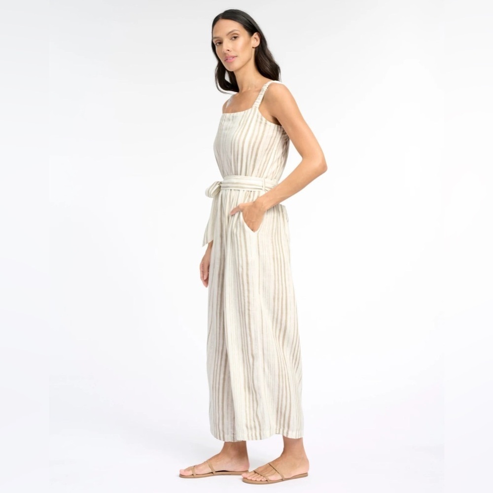 Splendid Beige Striped Linen Blend Jumpsuit